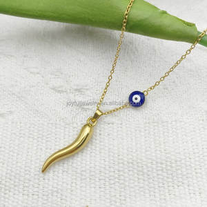 Лидер продаж, итальянское ожерелье из коровьего рога с голубым глазом из нержавеющей стали, Привлекательные ювелирные изделия, символический Амулет Удачи, ожерелье из коровьего рога - Product Image 3