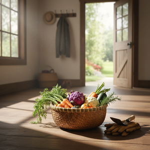 Cesta redonda de bambú hecha a mano con bordes curvos - Bambú de primera calidad con acabado pulido - Product Image 2