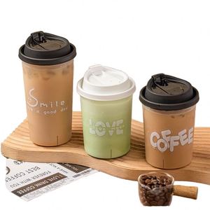 New Disposable <b>Plastic</b> PP Tall <b>Cups</b> with Lids 90mm Diameter 500ml 700ml Straight PP Hard <b>Cups</b> for Juice/Coffee/Tea - Product Image 2