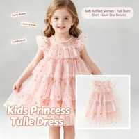 Robe de princesse en tulle rose sans manches pour filles, style étoile et pois, jupe tutu à volants en organza pour enfants