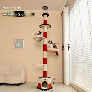Árbol rascador para gatos con rayas rojas y <span class=keywords><strong>crema</strong></span>, poste rascador alto de sisal, casa con cuenco de acrílico transparente y plataformas multinivel para gatos grandes - Product Image 6