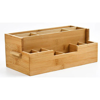 Organisateur de bureau et de cuisine rectangulaire en bambou à double niveau et multi-compartiments avec un grand espace de rangement