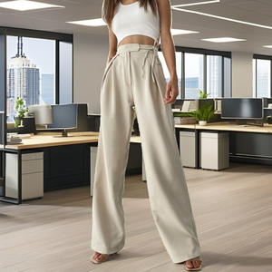 Pantalon de travail et de loisirs pour femmes, taille haute, coupe ample, en polyester/coton, avec fermeture éclair, pour fabricants de vêtements en gros - Product Image 2