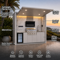 Îlot de cuisine extérieur en forme de U, station de barbecue modulaire en acier inoxydable avec comptoir de bar, sièges et évier pour patio