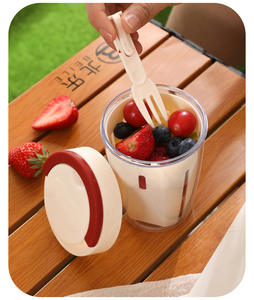 Переносная чашка для хранения фруктового салата с крышками и вилкой, контейнеры для хранения фруктов, контейнер для еды, хрустящая чашка для обеда, 20 унций - Product Image 5