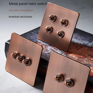 สวิตช์ติดผนังแบบกด 86 แบบ ปรับแต่งได้ สีบรอนซ์โบราณ สแตนเลส แผงโลหะขัดเงา สไตล์เรโทร - Product Image 5