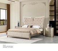 Ensemble de lit double complet de luxe léger américain en bois de hêtre avec finition cuir, mobilier de maison, appartement, style français, hôtel, extensible