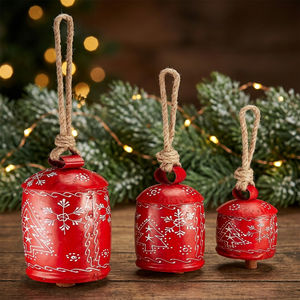 Red Metal Round Painted Hanging Ornament Handmade Floral Wall Decoration Christmas Tree Pendant Gift Craft <b>Pin</b> - Product Image 5
