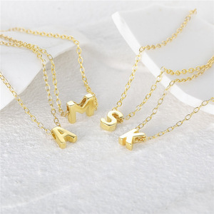925 Pure <b>Silver</b> Polished <b>Initial</b> Name Letters Pendant <b>Necklace</b> Cross-border Choker Chain - Product Image 2