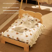 Daodaomi Lit pour chat en forme d'ours en bois, détachable et lavable, lit universel toutes saisons pour animaux de compagnie, lit de princesse doux et respectueux de la peau