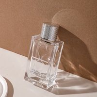 Özel Logo 50ml lüks çift yüz dikdörtgen boş parfüm cam şişe gümüş kap ile yeni tasarım