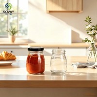 Stoples Kaca Transparan dengan Logo yang Dapat Disesuaikan 180ml, Tutup Ulir, Wadah Kaca untuk Kemasan Makanan Dapur