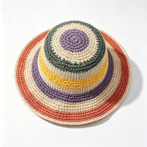 Sombrero de Sol de Ganchillo Hecho a Mano con Rayas de Arcoíris Coloridas, Unisex, Tejido Calado, Estilo Pescador, Protección UV, para Uso Diario al Aire Libre - Product Image 6