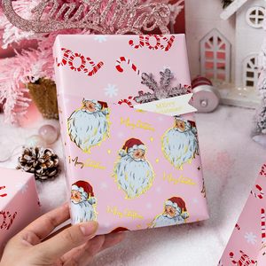 กระดาษห่อของขวัญลายซานตาคลอสสีชมพูทองแบบสองด้าน ลายวินเทจสำหรับสาวๆ ลายไม้เท้าหวาน ขนาด 46.8 ตารางฟุต สำหรับห่อของขวัญและงานฝีมือ - Product Image 4