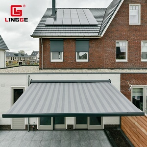 Auvent de porte électrique pliable en tissu imperméable pour usage domestique, auvent extérieur personnalisable résistant au vent avec trous de drainage - Product Image 1