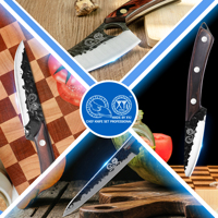 Ensemble de 6 couteaux de marque XYJ avec manche en bois brun, couteau à fruits, couteau universel pour désosser, couteau de cuisine pour découper et trancher