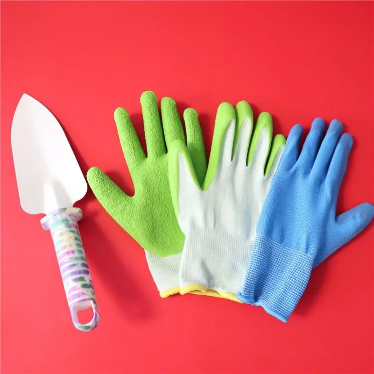 Premium Kids Polyester Nylon Knitted Shell Foam Latex Gloves Hand Safety Kids Garden Gloves