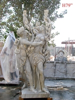 Grande sculpture d'extérieur classique de style grec en pierre naturelle, sculpture d'Apollon et de Daphné en marbre blanc beige avec socle