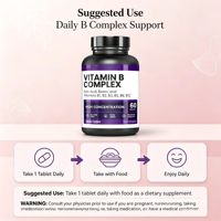 Comprimés de complexe de vitamines B (B1/B2/B3/B5/B6/B12), acide folique, biotine, sans gluten, sans OGM, 60 comprimés pour adultes, soutien immunitaire, gestion de l'énergie