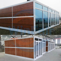 Maison préfabriquée pliable en bois grainé brun WinFair, maison préfabriquée pliable empilable, maison préfabriquée prête à l'emploi, maison conteneur mobile