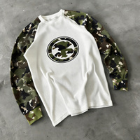 High Quality Camouflage Raglan Sleeve Patch <strong>Men's</strong> Cotton Camo Graphic Printed Hevyweight T-<strong>shirt</strong>