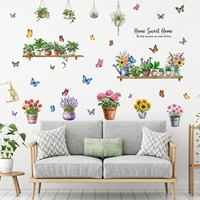 Autocollant mural décoratif auto-adhésif en forme de panier suspendu pour plantes, idéal pour les murs d'accentuation du salon et de la chambre, décoration intérieure