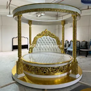 Lit rond européen de grande taille Ensemble de meubles classiques pour chambre à coucher principale Cadre de lit à baldaquin de luxe en Turquie