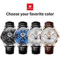 Montre homme OLEVS 7128 de luxe, bracelet en cuir, calendrier perpétuel, étanche, lumineuse, automatique, mécanique