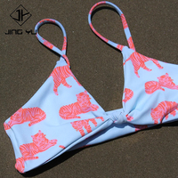 Op maat gemaakte speelse stranddierenprint knoop bikini met vier hoeken, hoogwaardige gerecyclede nylon bikini's strandkleding