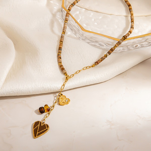 Cadena de Clavícula con Cuentas, Colgante de Corazón de Acero Inoxidable, Collar de Otoño Invierno, Accesorio de Moda de Lujo Ligero - Product Image 3