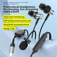 Headphone Karaoke 2in1 Berkabel 27W PD Charge DSP Sound Card Earphone Dengan Mikrofon Monitor Untuk Siaran Langsung K Song Podcast
