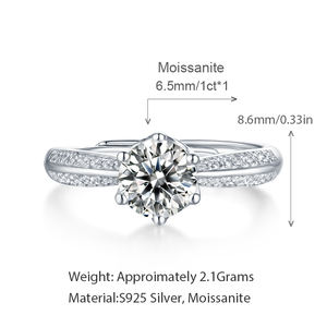 Cincin Moissanite 1ct perhiasan bagus hadiah pernikahan janji 925 perak murni pertunangan GRA VVS berlian mode cincin wanita - Product Image 6