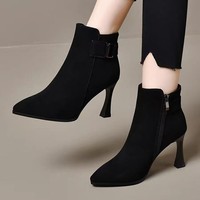 Stivaletti da Donna FWD in Camoscio con Punta Affusolata, Tacco a Spillo, Cerniera Laterale, Tinta Unita, Tacco Alto, Stile Retrò, Suola in Gomma