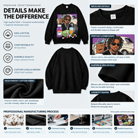 Sweat-shirt à col rond vintage avec motif de rappeur de bande dessinée et voiture, unisexe, surdimensionné, style hip-hop streetwear, manches longues, 100% coton, ODM