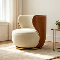 Fauteuil pivotant de luxe ergonomique à dossier en S, en cuir et tissu assortis, pour salon et villa