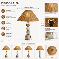 Lampe de table en rotin naturel style bohème, base en marbre naturel, lumière d'ambiance à intensité variable, lampe de bureau LED E27 pour chambre à coucher, salon