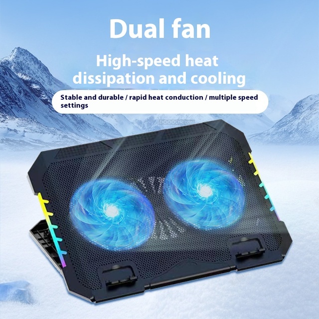7-Speed Dual-Fan Laptop Cooling Pad | Adjustable Height Stand with LED Light for 12-18inch PC, Heat Dissipation Bracket
