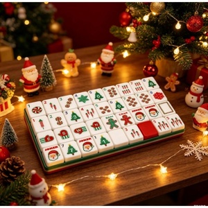 Fichas de Mahjong Americanas de Lujo Modernas para Reuniones Familiares, de Acrílico Duradero de 4 Capas, con Elementos Navideños en Contraste Rojo y Verde - Product Image 3