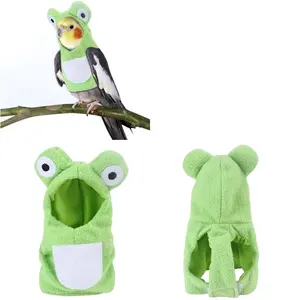 재미 있은 개구리 모양의 새 옷 봉제 비행 정장 앵무새 의상 코스프레 의상 겨울 따뜻한 모자 후드 애완 동물 조류 액세서리