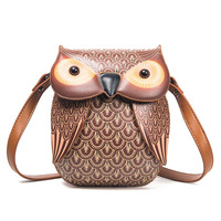 Nouvelle collection printemps : Sac bandoulière imprimé en PU motif chat et hibou de dessin animé, fermeture à rabat, petit format, tendance urbaine