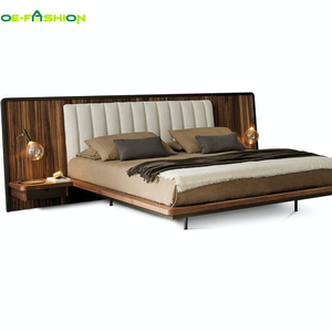 OE-FASHION High End Big Headboard <strong>White</strong> Cotton <strong>and</strong> Linen Double Bed Wooden Grain Luxury Bed Set <strong>Bedroom</strong> <strong>Furniture</strong> - Product Image 1