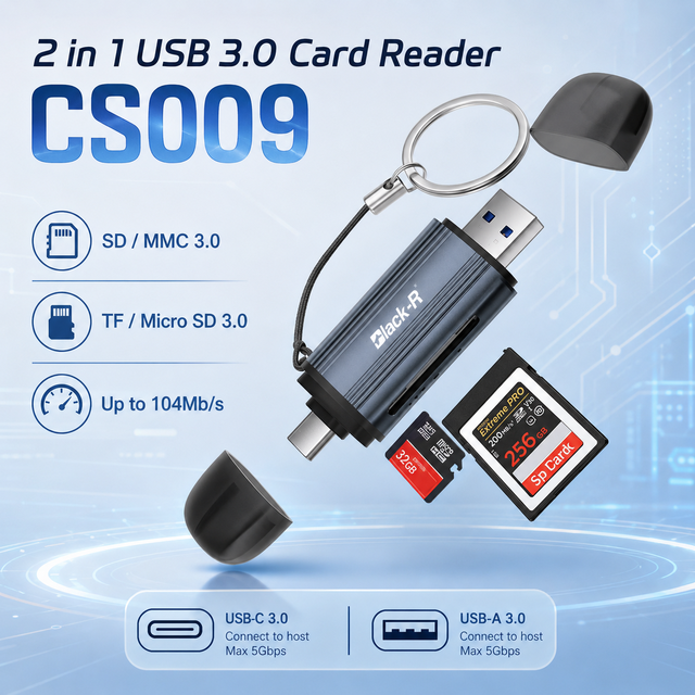 Aluminum 2 in 1 USB C USB 3.0 Card Reader High Speed 5Gbps Dual Slot Micro SD TF Memory Card Reader Adapter for Laptop