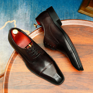 Genuine Leather Men's Oxford Dress Shoes Square Toe Lace-up Formal Business Office Wear All Seasons Solid Color - Product Image 3