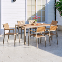 Ensemble table et chaises modernes en alliage d'aluminium et bois massif 2 places pour la villa et le jardin.