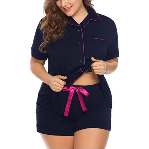 Short Sleeve Sleepwear Button Down Nightwear With Pj Shorts Plus Size Women&#39;s Pajamas