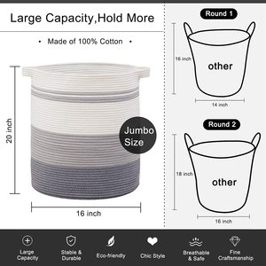 Wholesale Price Tote Xxl Large 100% Cotton Rope Woven <strong>Baskets</strong> for <strong>UK</strong> Home or Laundry Room Diaper Caddy <strong>Bag</strong> - Product Image 6
