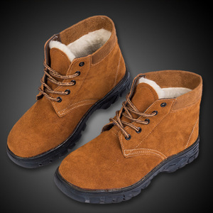 Men's Winter Snow <b>Boots</b> Anti Smashing Steel Toe Warm Wool Lined Mid Heel Front Laces Solid Color - Product Image 2