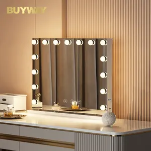Espelho de maquiagem estilo de hollywood, espelho de vanidade led com toque dimmer lâmpadas para maquiagem de penteadeira