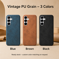 Coque en PU grainé rétro vintage pour la série Galaxy S25 avec chargement magnétique sans fil – En stock dès aujourd'hui