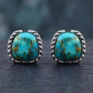 Gourik 925 Sterling Silver Blue Copper Turquoise <b>Stud</b> <b>Earrings</b> Fancy Shape Gemstone Oxidized Jewelry Gifts for Women - Product Image 2